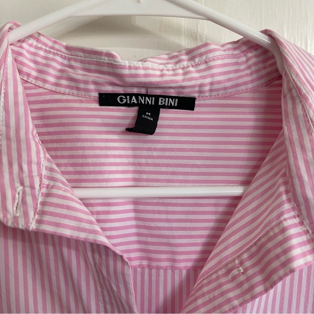 Gianni Bini Pink & White Striped Mini Shirt Dress - Picture 2 of 9